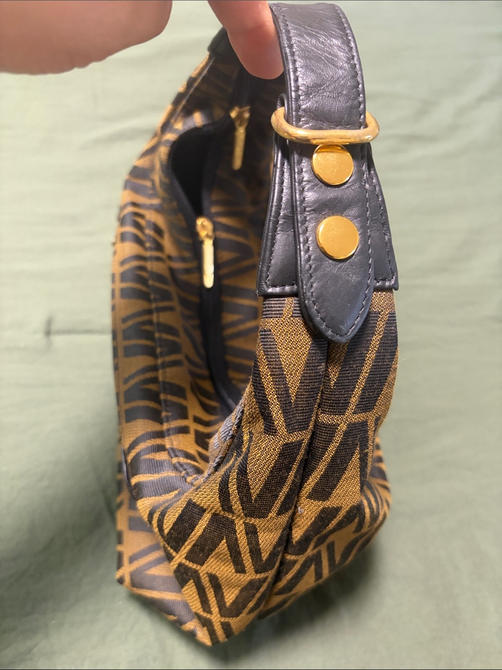 Valentino Garavani Brown Logo-Pattern Shoulder Bag with Gold Hardware